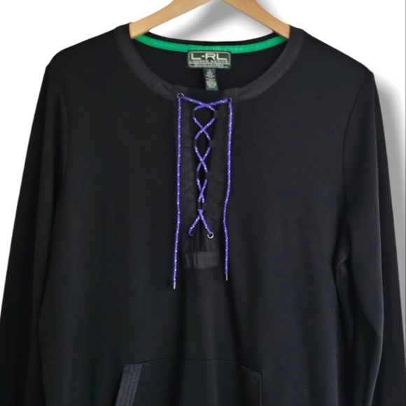 L-RL Ralph Lauren Active Shirt Womens Size‎ 1X Black Long Sleeve Kangaroo Pocket - Picture 5 of 10